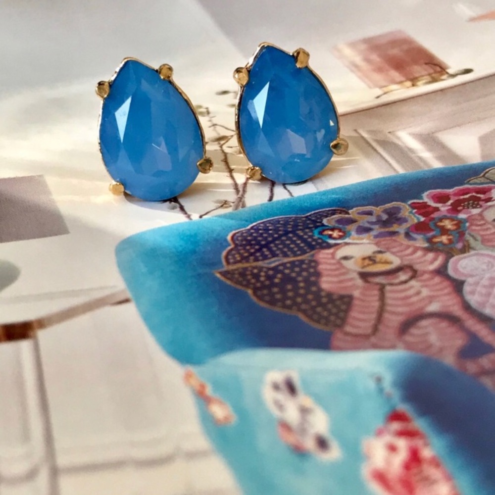 Blue Stone Raindrop Stud Earrings